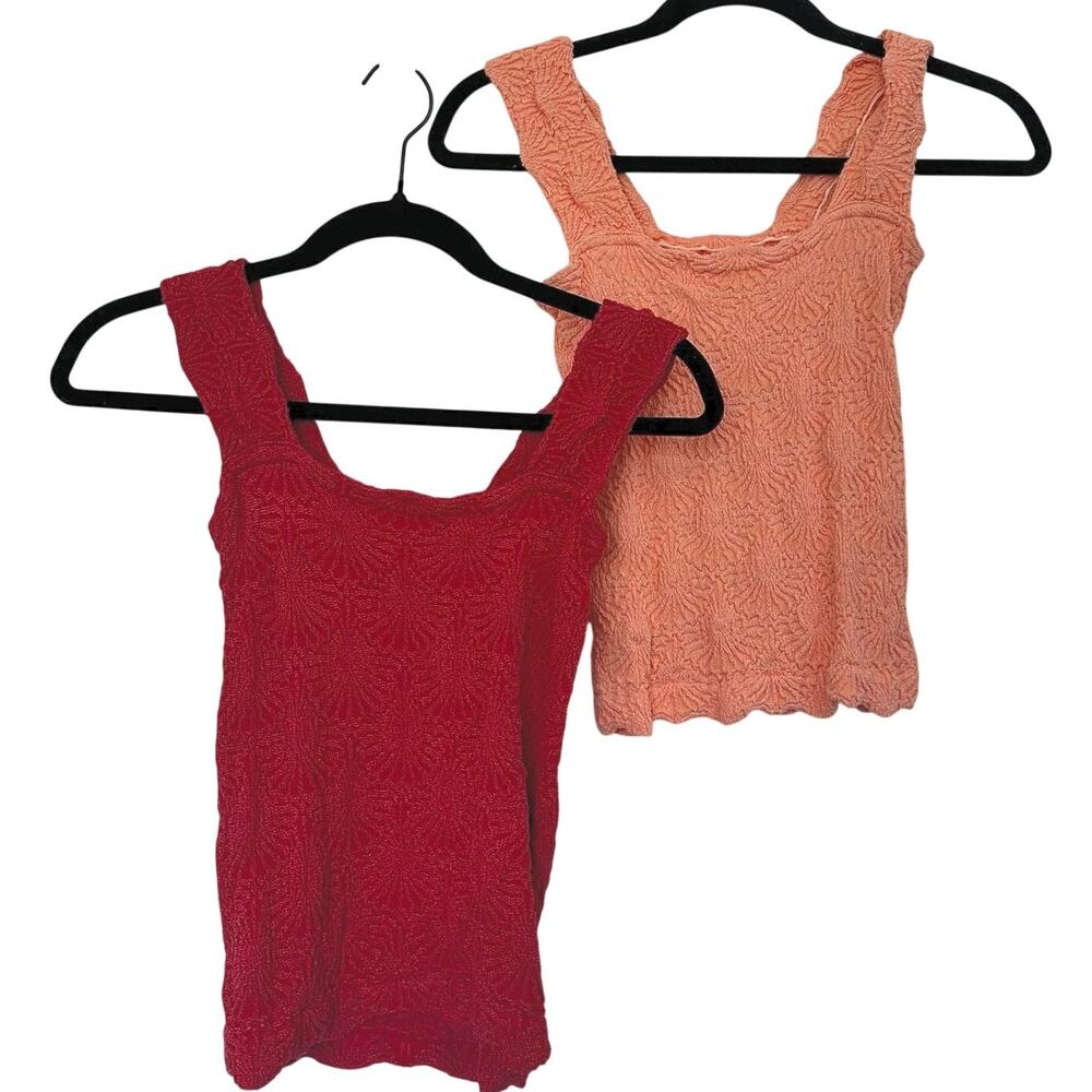 Intimately Free People (M/L) Love Letter Cami Set of 2 Red/Orange Jacquard Tanks